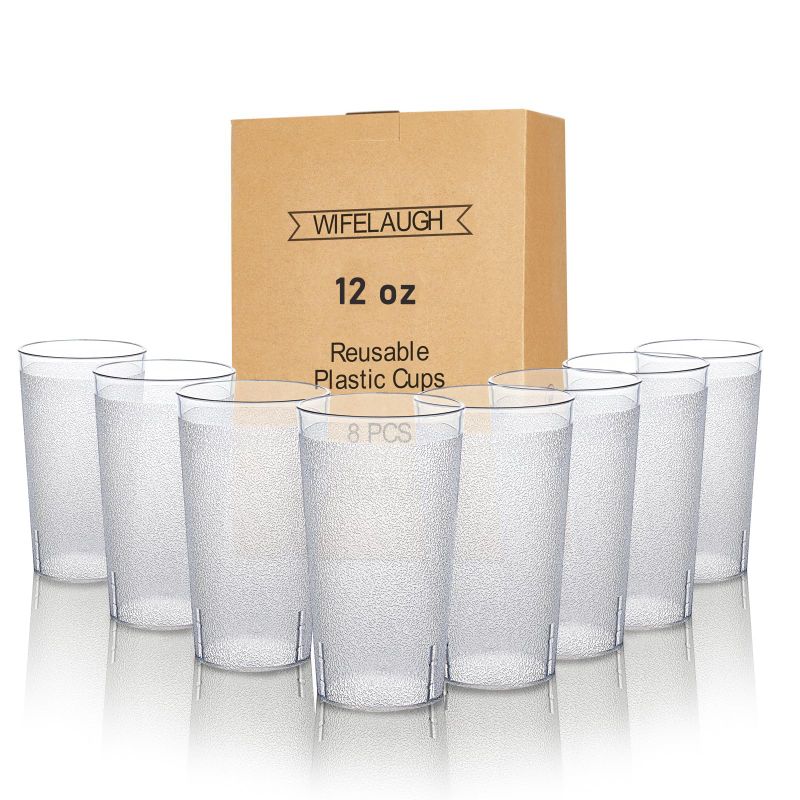 Photo 1 of 12oz Dishwasher Safe Plastic Cups Reusable, Plastic Tumblers Drinking Glasses Set of 8, Clear Plastic Glasses for Kitchen, BPA Free Stackable Restaurant Cupsfor Hot Drink & Cold Drink