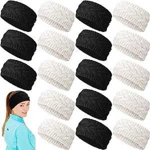 Photo 1 of 20 Pieces Winter Ear Warmer Headband for Women Knit Stretch Ear Band Covers Soft Headbands for Girls Cold Weather Outdoor (Black, Beige) 