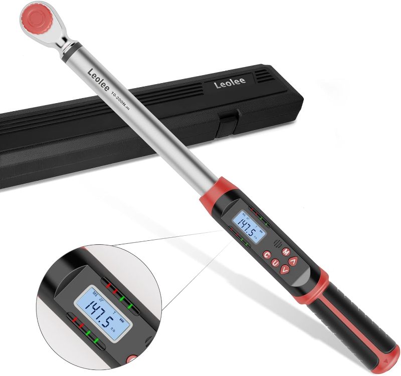 Photo 1 of 1/2-Inch Drive Digital Torque Wrench with Angle, 7.38-147.5 Ft-Lb/10-200 Nm Electronic Torque Wrench with Preset Value, Data Storage, Buzzer, LED Flash Notification for Motorcycle, Car
