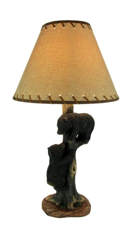 Photo 1 of 2 Bear Cubs Playing on Tree Rustic Wildlife Table Lamp
