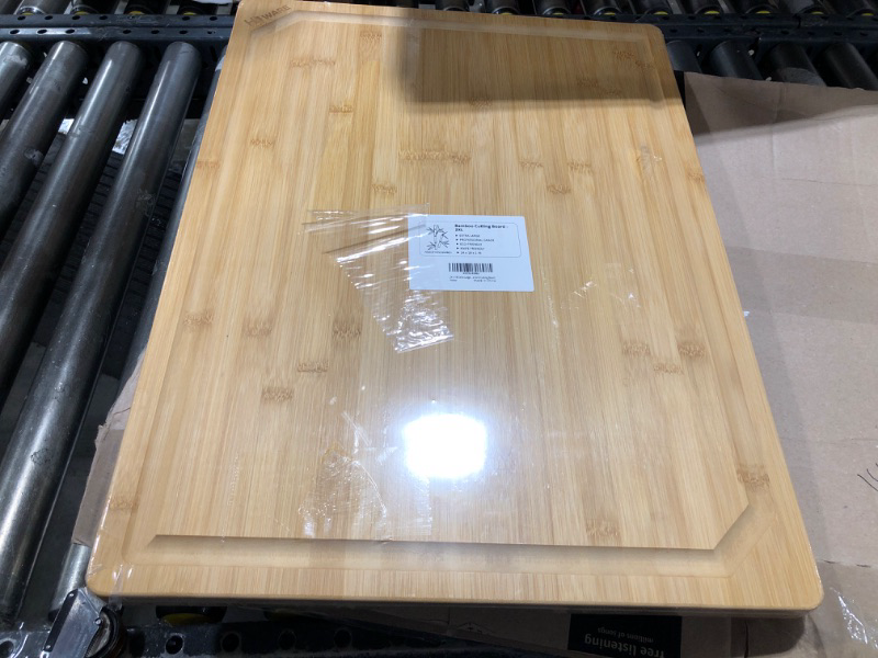Photo 2 of 24 x 18 Extra Large Bamboo Serving Boards for Kitchen, Heavy Duty Wood Butcher Block Chopping Board with Handle and Juice Groove for Meat, Large Charcuterie Board, Over the Sink Cutting Board
