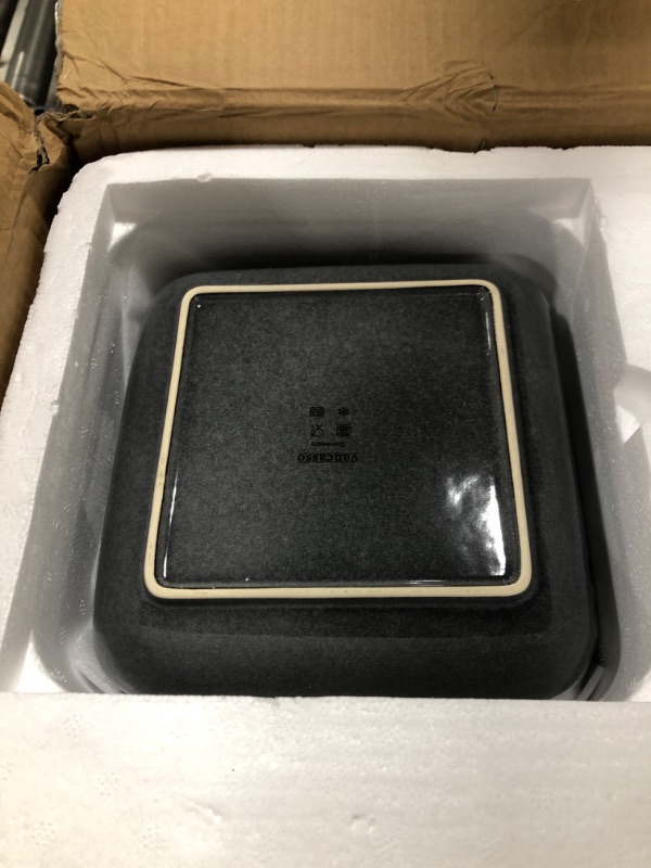 Photo 1 of vancasso Stern Gray Dinnerware Set Square Reactive Glaze Tableware 16 Pieces Kitchen Dinnerware Stoneware