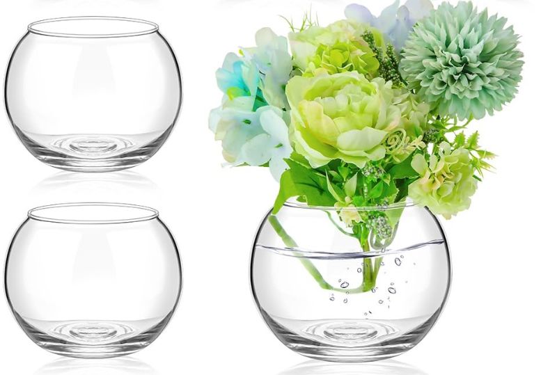 Photo 1 of 4 Pcs Fish Bowl Vase Glass Bubble Bowl Globe, Glass Bowl Clear Bubble Vase 3.3x2.8x3.5 inch