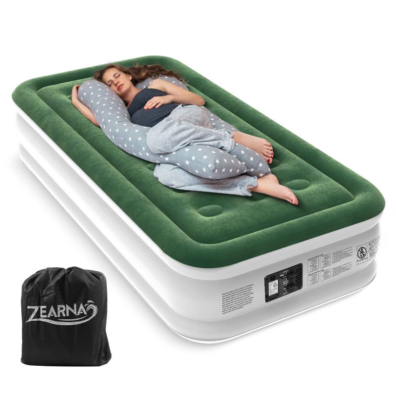 Photo 1 of Zearna Twin Air Mattress with Built Pump, 16" Durable Blow Up Mattress Airbed, Comfortable Top Surface Inflatable Mattress