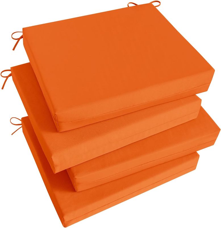 Photo 1 of Square Corner Patio Chair Cushions Set of 4 with Ties, 18.5"x16"x3", Orange