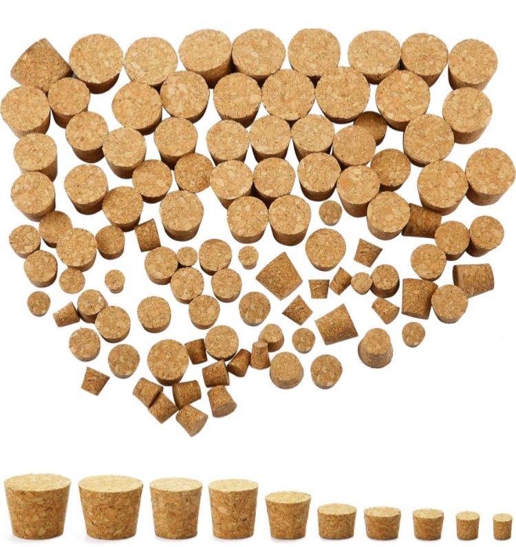 Photo 1 of 100 Pack Cork Stoppers Wooden Tapered Wine Bottle Cork 