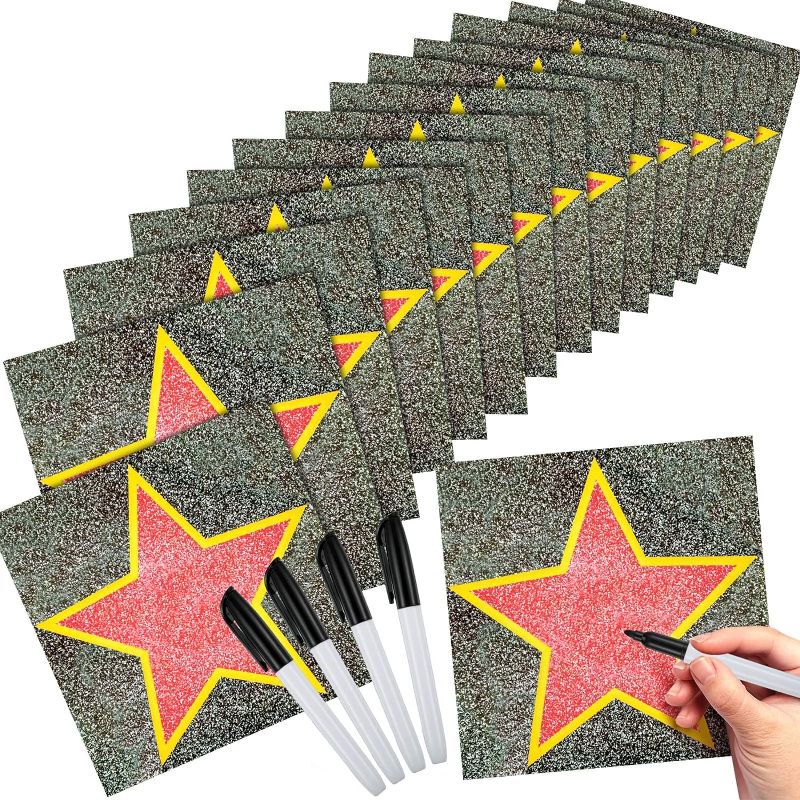 Photo 1 of 100 Sheets Star Stickers Decor Movie Star Red Carpet Stickers with Black Marker Movie Theme Party Decoration