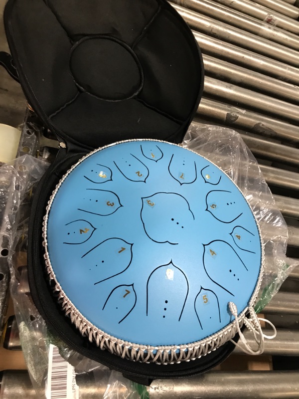 Photo 2 of Steel Tongue Drum, 15 Notes 14 inch D-Key Handpan Percussion Instrument - Tank Chakra Drums with Padded Travel Bag, , for Meditation, Decompression, Music and Gift (Aqua Blue)