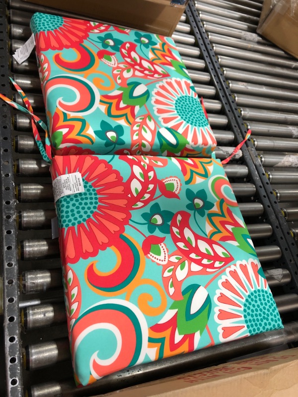 Photo 1 of 20" x 20" x 3" 2pk Sophia Squared Corners Outdoor Seat Cushions Turquoise/Coral - Pillow Perfect
