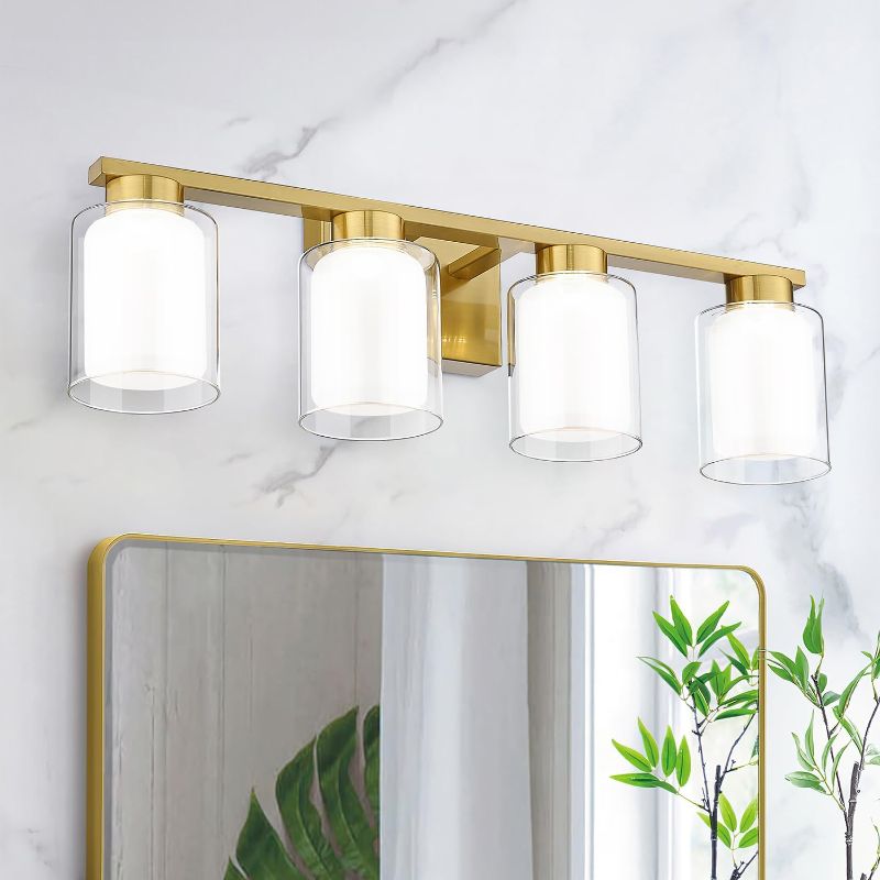 Photo 1 of Brushed Gold Vanity Light, 4-Light LED Bathroom Light Fixtures, Modern Vanity Lights for Bathroom with Clear Glass and Frosted Glass, 3000K/4000K/5000K Adjustable, KDVL04-GD-4
