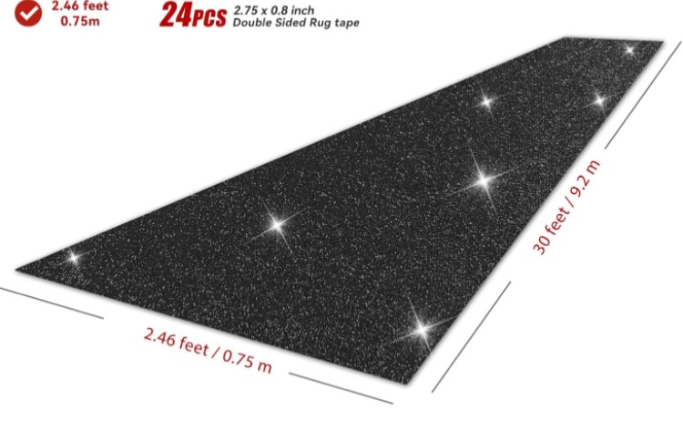 Photo 1 of EZLucky Glitter Black Carpet Runner for Party, 2.46X30ft Roll, 200GSM Glitter Non-Woven Fabric