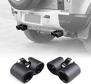 Photo 1 of HIRUFAIT Dual Exhaust Tips Pipe Trim for 2020 2021 2022 2023 L@nd Rover Defender 90 110 130 Accessories, Carbon Fiber & Stainless Steel Tail Muffler Double Outlets End Pipe (Matte)