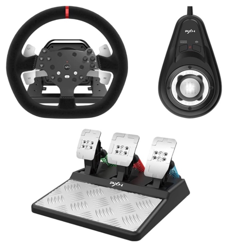 Photo 1 of PXN V10 Force Feedback Steering Wheel Detachable Racing Wheel 270/900 Degree Race Steering Wheel with 3-Pedals and Shifter Bundle