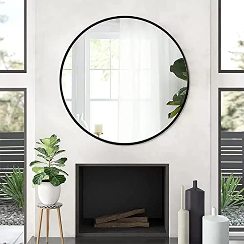 Photo 1 of 20” Round Mirror, Black Large Circle Metal Frame