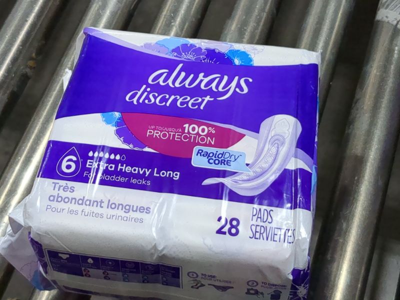 Photo 1 of Always Discreet for Bladder Leaks, Ultimate Overnight, Long Length, 28 Pads (Packaging May Vary) 28 Count (Pack of 1) 28