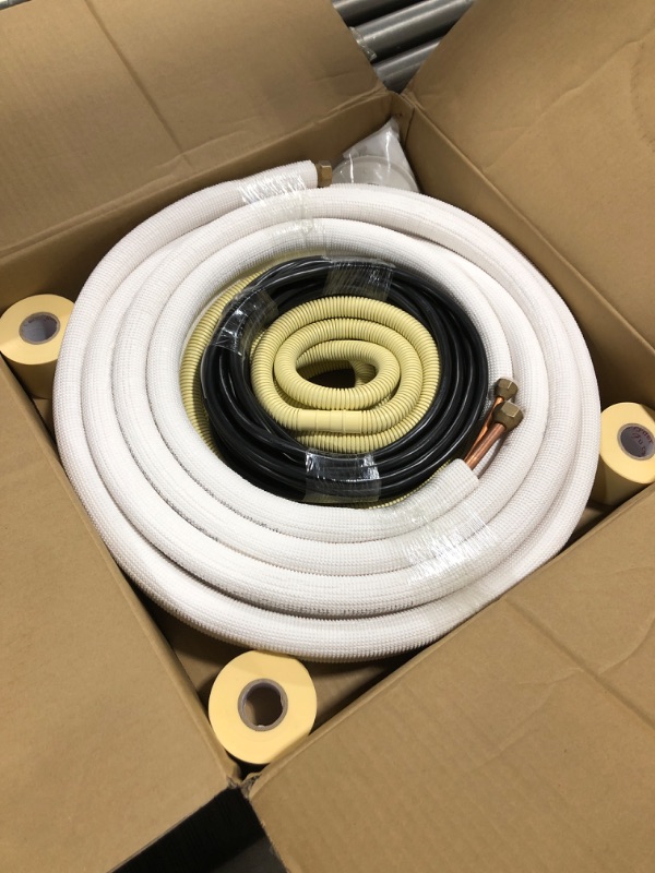 Photo 2 of 25ft Length Mini Split Line Set,1/4" 3/8" OD Copper Pipes Tubing and 3/8 White PE Thickened Insulated Coil with Flared Nuts for Mini Split Air Conditioner HVAC or Heat Pump System
