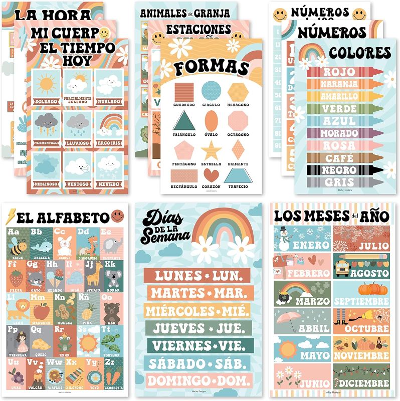 Photo 1 of 12 Retro Spanish Posters For Classroom Decorations For Preschool Teachers - Spanish Classroom Posters Elementary, Spanish Learning For Kids Educational Posters, Bilingual Learning Spanish For Kids