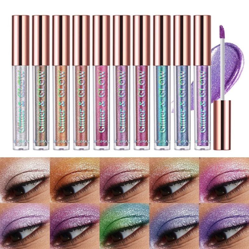 Photo 1 of 10 Colors Glitter Pearl Liquid Eyeshadow Waterproof Metallic Diamond Shimmer Eye Shadow Set Smudge-proof Shiny Eye Pigment Quick-Drying Sparkling Eye Shadow Naked Smokey Eye Looks Makeup