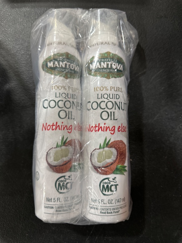 Photo 2 of 2 PACK- Mantova Coconut Oil, 100% Pure Cooking Spray with Omega-6, perfect for Keto snacks, baking, or seasoning for cooking, our oil dispenser bottle lets you spray, drip, or stream with no waste, 5 oz EXP 3/10/2024