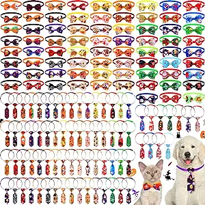 Photo 1 of 150 Pcs Christmas Dog Bows Ties Thanksgiving Bow for Dogs Fall Dog Cat Bows Collars Christmas Cats Bowtie Collar Adjustable Dog Neckties Collar Dog Grooming Accessories for Festival Decor
