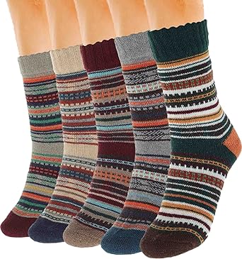 Photo 1 of Campsis Women Winter Wool Warm Socks Cozy Knit Sock Vintage Cozy Crew Socks Gifts for Men and Women (Pack of 5)