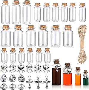 Photo 1 of 37 Pcs Halloween Mini Potion Bottles Set, Witches Bottles with Cork Stoppers, Apothecary Halloween Bottle Alloy Charms for Mantel Decor, Halloween Tiered Tray Decor, Halloween Decor(Cool)
