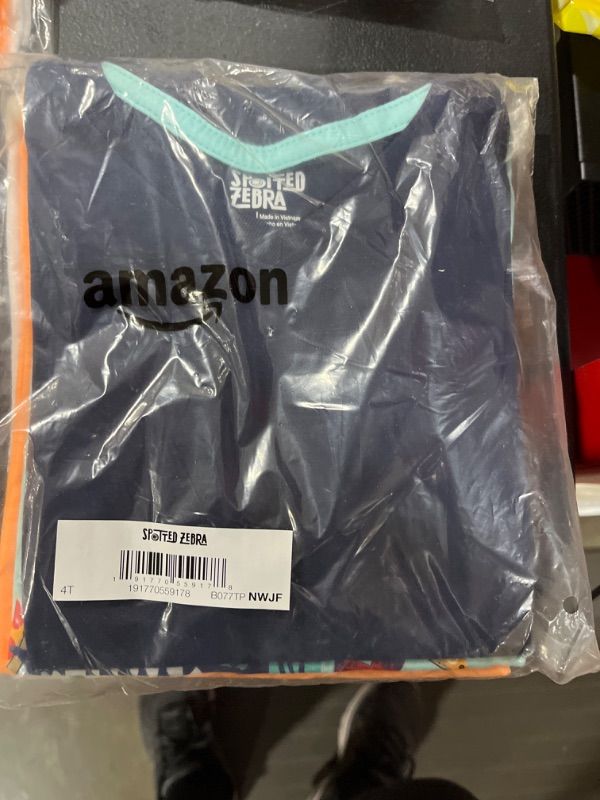 Photo 1 of Amazon Essentials Boys and Toddlers' Short-Sleeve V-Neck T-Shirt Tops (Previously Spotted Zebra), Multipacks 4 Navy/Blue/White, Dinosaur 4T