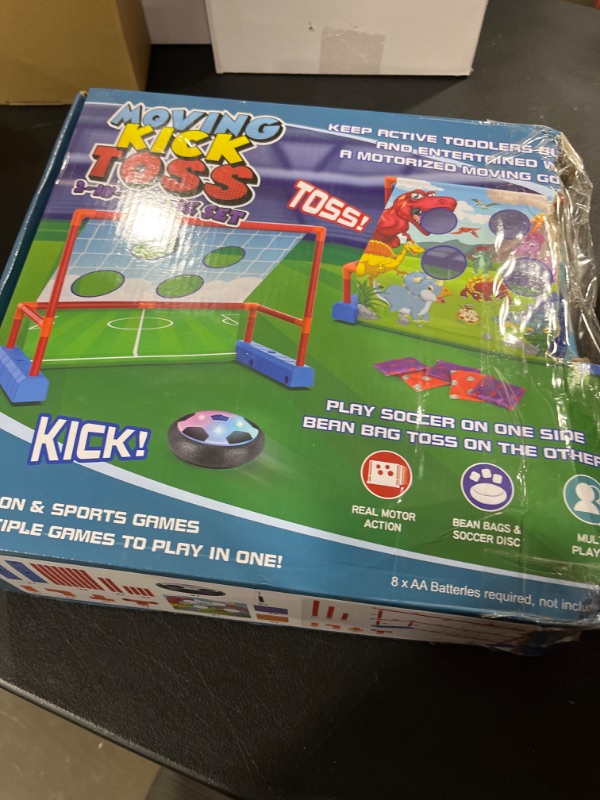 Photo 2 of 2-in-1 Moving Kick Toss Games for Kids Ages 3-12, Light Up Hover Soccer Ball with Animal Bean Bag Toss, Indoor Outdoor Birthday Toys for 3 4 5 6 7 8 9 10 11 12 Year Old Boys Girls