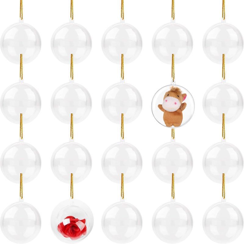 Photo 1 of 20 Clear Fillable Christmas Ball Ornaments - Fill with Toys or Surprises for Decor, Xmas Tree, Birthdays, Parties, Events (20 Balls - 60 mm / 2.36")
