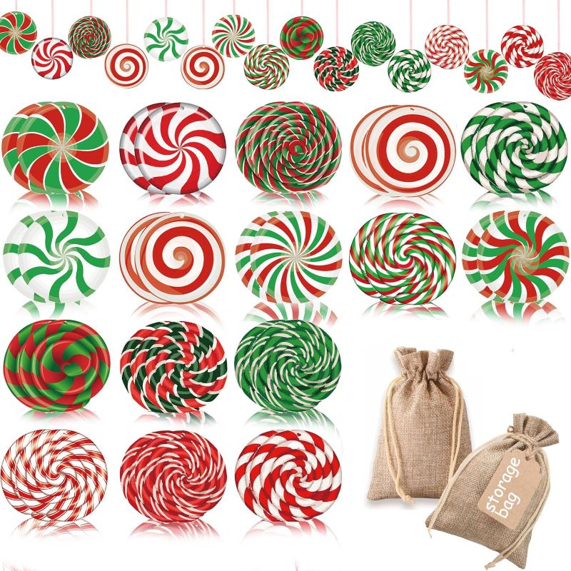 Photo 1 of 32 PCS Christmas Decorations Christmas Decor Outdoor Double indoored Lawn Christmas Tree Decorations Hanging Ornaments Plastic Outdoor Holiday(Candy Style) 