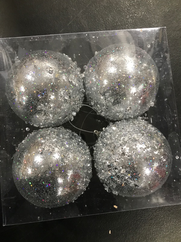 Photo 1 of 3.5” Silver Mercury Ball Ornaments - Set of 4