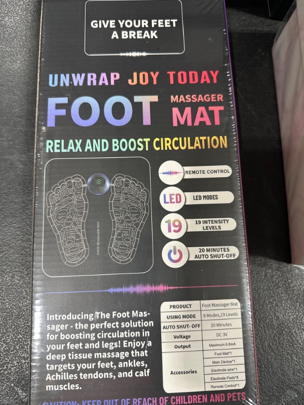 Photo 1 of EMS Foot Massager Mat for Neuropathy-Foot Stimulator Massager with Remote Control, 2-in-1 Back Massager & Legs Foot Circulation Device for Pain Relief Fasciitis, Muscles Relaxation with 8 Pcs Pads Pro-Control Remote
