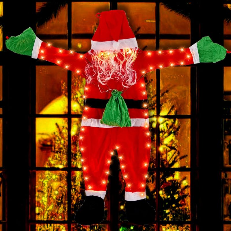 Photo 1 of 5.5FT Christmas Hanging Santa Claus,Hanging Santa Claus Outdoor Christmas Decorations,Light Up Christmas Ornaments Hanging Santa,Santa Hanging from Roof,Gutter,Window (5.5ft(170cm), Warm White)
