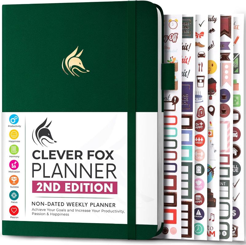 Photo 1 of Clever Fox Planner 2nd Edition – Colorful Weekly & Monthly Goal Setting Planner, Habit Trackers, Time Management and Productivity Organizer, Gratitude Journal, Undated, A5, Lasts 1 Year – Forest Green
