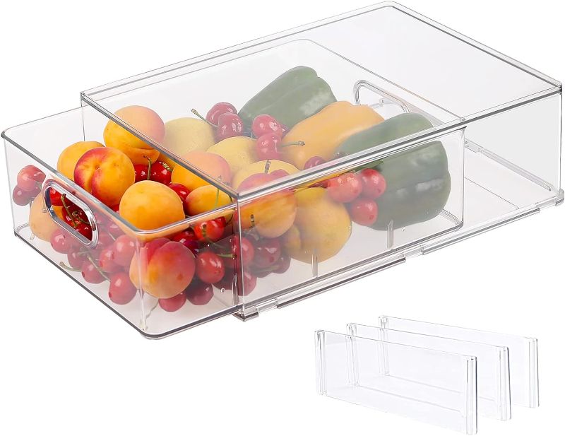 Photo 1 of Abiudeng Stackable Refrigerator Organizer Bins with Pull-out Drawer,Clear Fridge Drawer Organizer with Handle,Plastic Food Container Set for Kitchen organizer