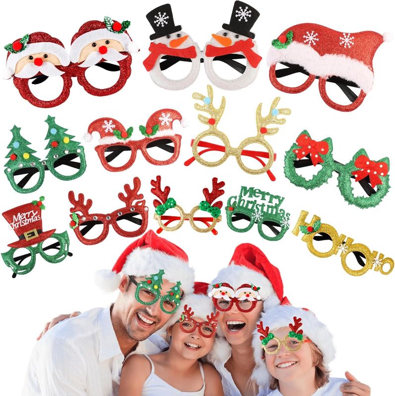 Photo 1 of 12Pcs Christmas Glasses, Glitter Frame Glasses Christmas Photo Booth Props for Christmas Party Supplies, Funny Christmas Gifts Christmas Party Decorations for Men Women Kids(One Size Fits All)
