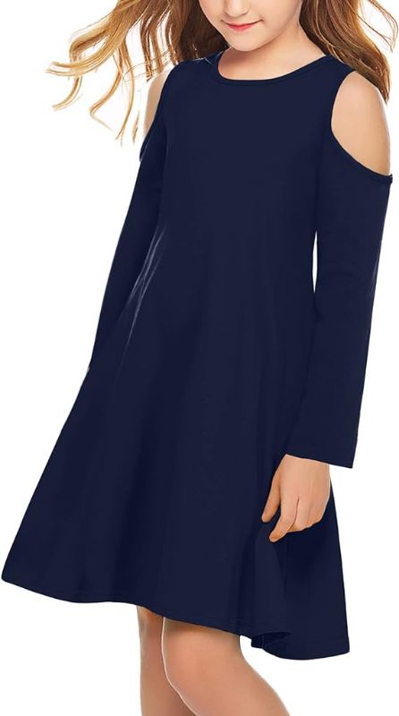 Photo 1 of Arshiner Kids Girls Cold Shoulder Long Sleeve Casual Swing Dresses with Pockets
