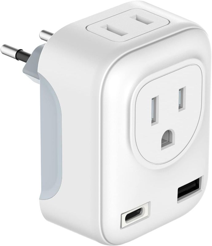 Photo 1 of European Travel Plug Adapter with 1 USB,Type C,2 American Outlets for EU Italy Spain France Germany Greece Israel
