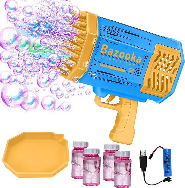 Photo 1 of Bubble Gun, Bazooka Bubble Gun, 69 Hole Bubble Gun with 4 Bottles of Bubble Liquid, for Children Adults, Indoor and Outdoor Birthday Wedding Party Events
