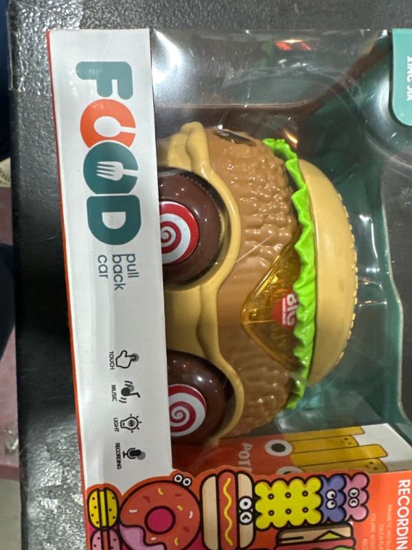 Photo 2 of Aodoll Baby Car Toys, Kids Toys for 3 4 5 6 7 Years Old, Pull Back Vehicles Toys, Boys & Girls Birthday Gift, LED Lights & Music, Cute Hamburger Shape