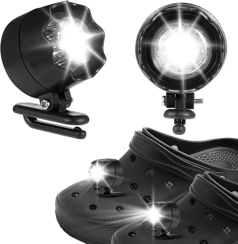 Photo 1 of 2PCS Headlights for Crocs & Shoes, Waterproof Adjustable Shoe Lights with 3 Lighting Modes for Dog Walking & Camping & Night Running, Bright within 20 Meters, Hands Free Flashlights for Adult Kids
