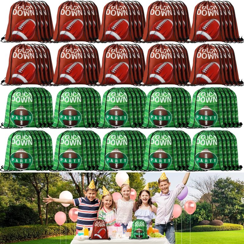 Photo 1 of 100 Pcs Football Drawstring Backpack Bulk 2 Styles Football Party Favors Bags Football Drawstring Bags Travel Football Goodie Bags Football Gift Candy Treat Bag for Party Gym Workout Supplies
