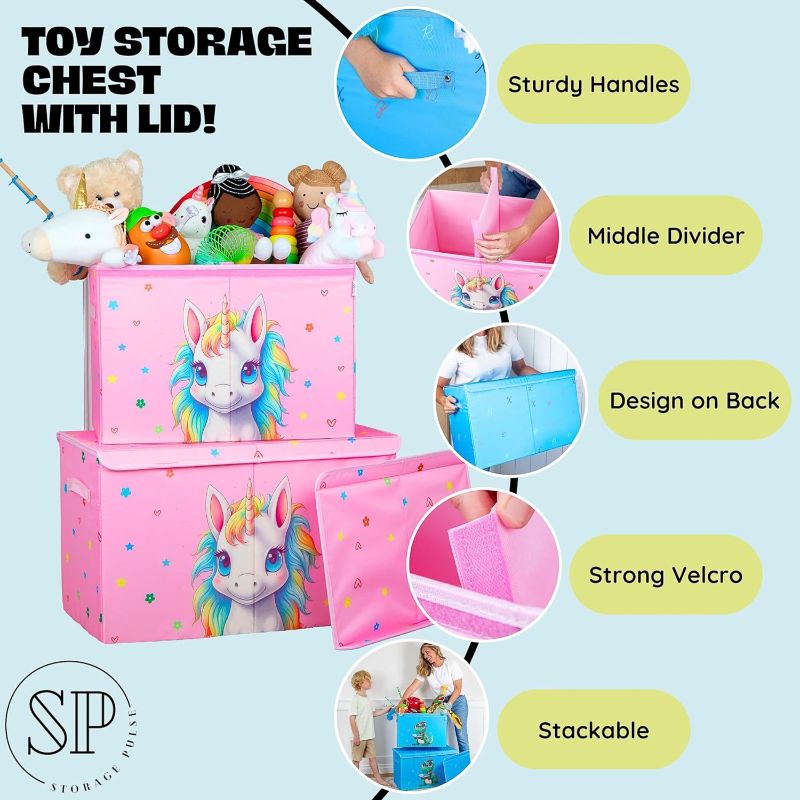 Photo 1 of 2 pcs of Collapsible/Stackable Toy Storage Organizer, Bins, Large Toy Boxes for Boys Room, Nursery, Playroom with Lids and Handles PINK