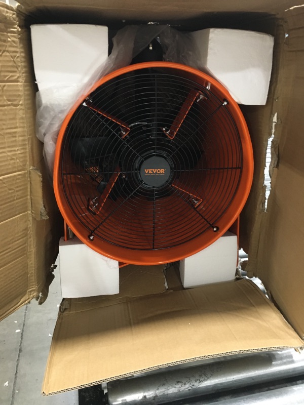Photo 2 of VEVOR 16 Inch Utility Blower Fan, 2 Speed 5175 CFM Heavy Duty Cylinder Axial Exhaust Fan with 16.4ft Duct Hose, Industrial Portable Ventilator for basements, warehouse, Workshop, or Confined Space 16 Inch 2-Speed Ventilator With 16.4 FT Ducting