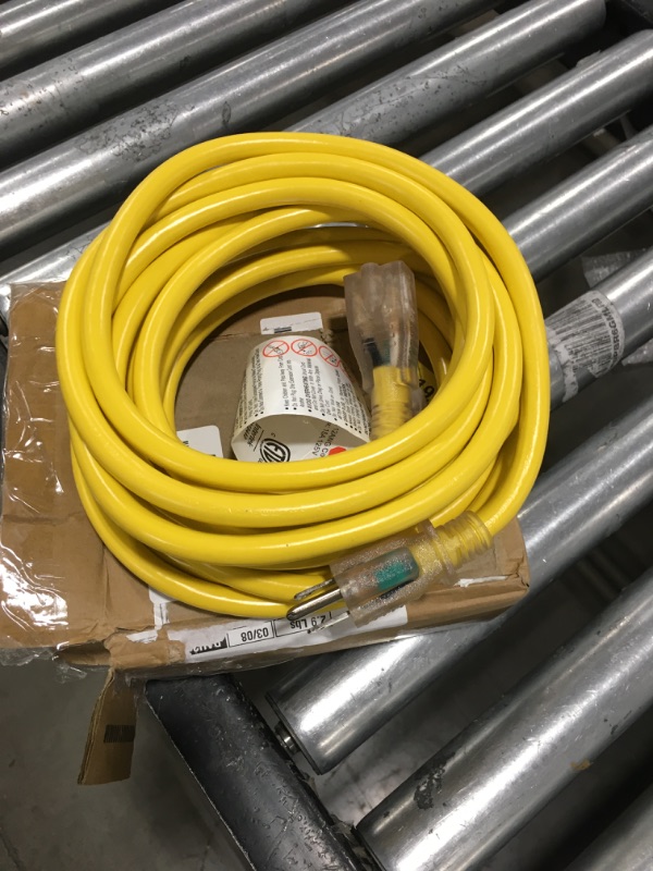 Photo 2 of 12Awg 25ft SJTW Heavy-Duty Indoor/Outdoor Grounded Extension Cord (Yellow) - By Watt's Wire
