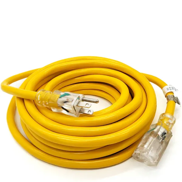 Photo 1 of 12Awg 25ft SJTW Heavy-Duty Indoor/Outdoor Grounded Extension Cord (Yellow) - By Watt's Wire
