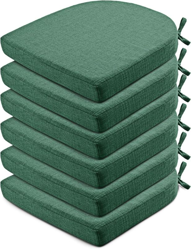 Photo 1 of Wellsin Chair Cushions for Dining Chairs 6 Pack - Kitchen Chair Cushions with Ties and Non-Slip Backing - Dining Chair Pads 16"X16"X2", Dark Green Dark Green Pack of 6