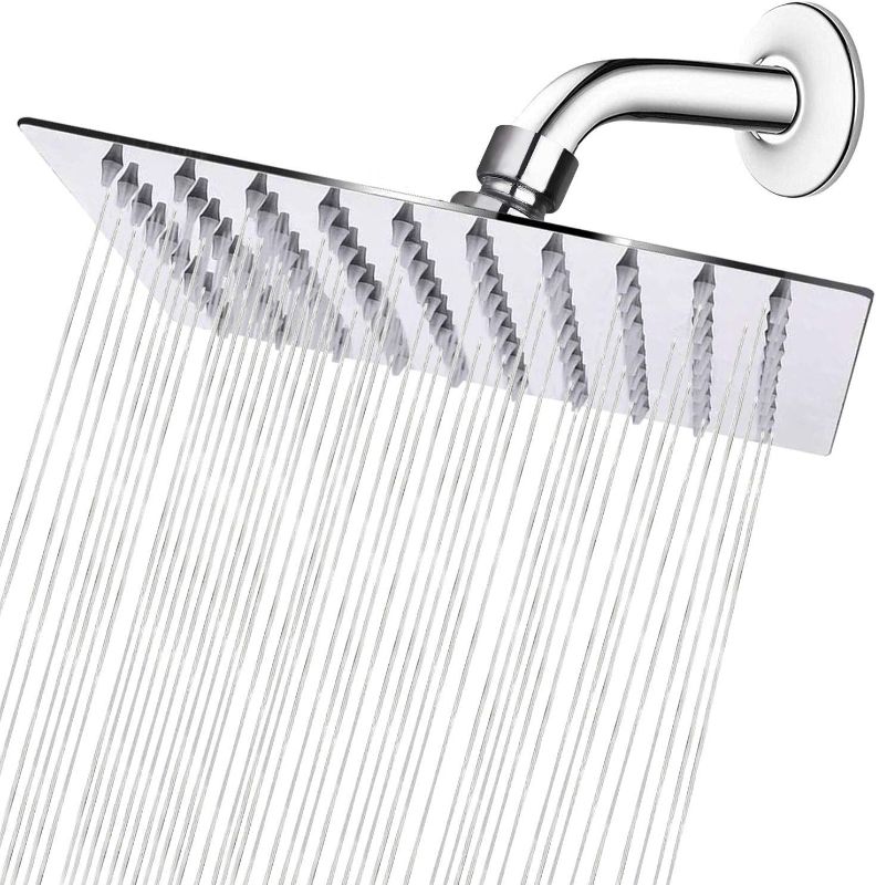 Photo 1 of Rain Shower head, NearMoon High Flow Stainless Steel Square Rainfall ShowerHead, High Pressure Design, Awesome Shower Experience Even At Low Water Flow (8 Inch, Chrome Finish)
