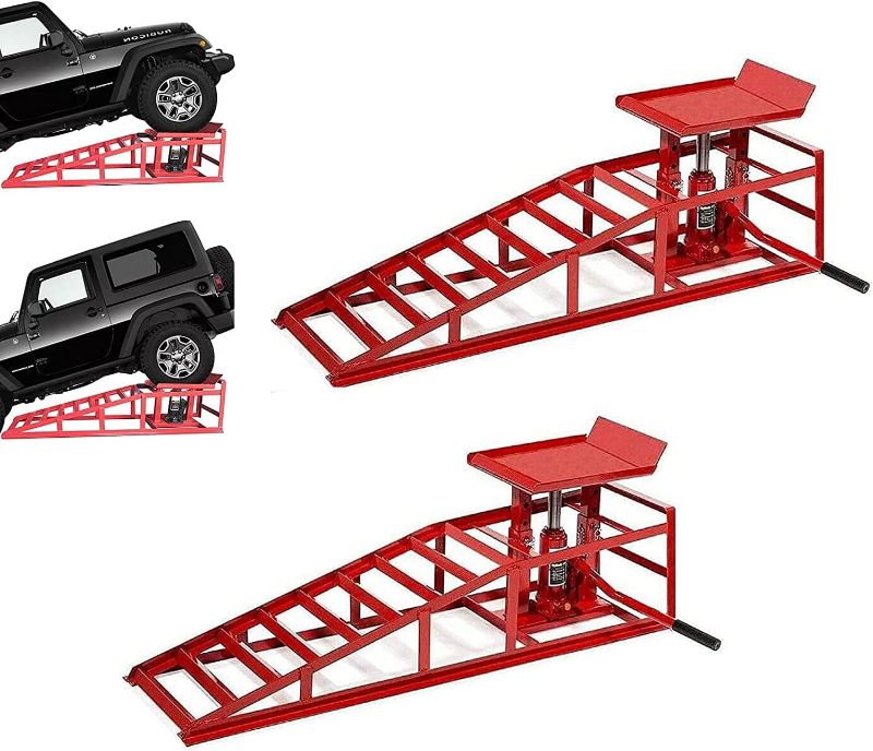 Photo 1 of 2PCS Auto Car Truck Service Ramps Lifts Heavy 10,000lbs Capacity HD Hydraulic Lift for Vehicle Auto Truck Garage Repair Steel Frame
