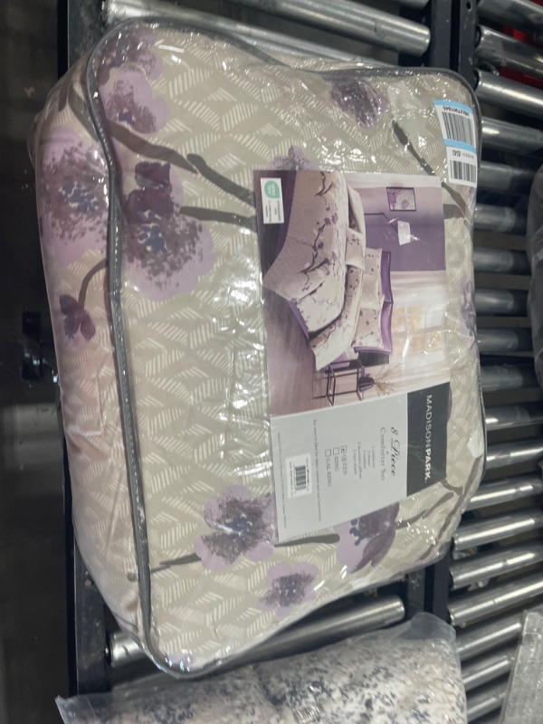 Photo 2 of Madison Park Cozy Comforter Nature Scenery Design - All Season Bedding, Matching Bed Skirt, Decorative Pillows, Holly, Floral Purple/Taupe Queen(90"x90") 8 Piece Grey/Purple Queen(90"x90")